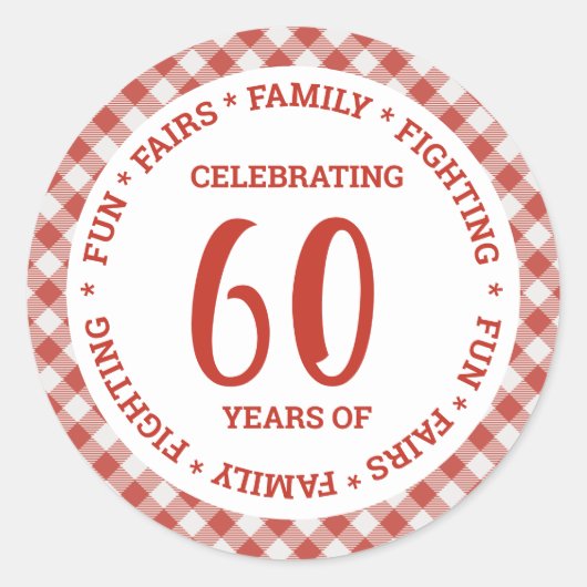 Oude Retro Rode Witte Gingham Geruite Aangepaste T Ronde Sticker (Voorkant)