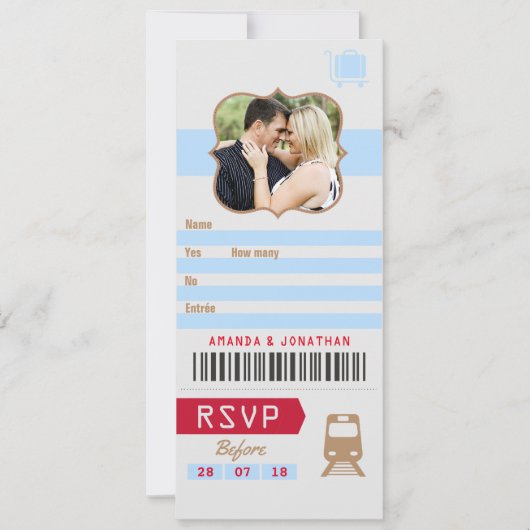 Oude Retro Trouw RSVP Treinkaartje Stub foto Kaart (Voorkant)