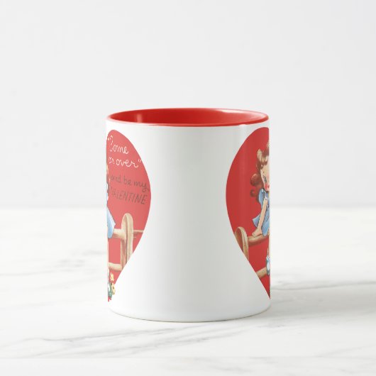 Oude Retro Valentijnsdag, Meisje op een hek Mok (Midden)