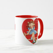 Oude Retro Valentijnsdag, Meisje op een hek Mok (Voorkant rechts)