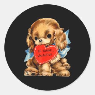 Oude Retro Valentijnsdag Puppy Hond Valentijn Ronde Sticker