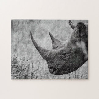 Oude Rhinoceros - zwarte en witte HD-foto Puzzle Legpuzzel