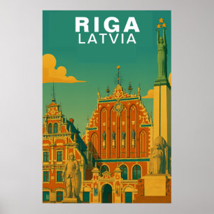 Oude Riga, Letland Retro Baltische stadsgezicht Re Poster