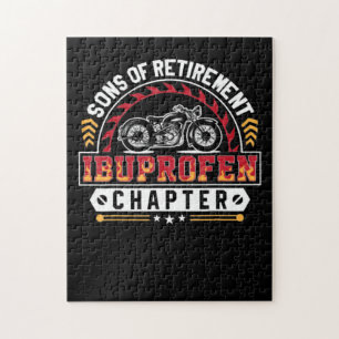 Oude rijders met een grappige motorfiets - zoon of legpuzzel