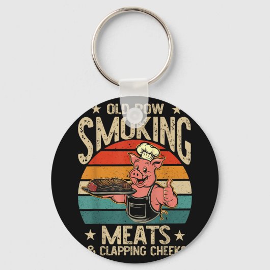 Oude rijen roken vlees en klappende wangen Grappig Sleutelhanger (Voorkant)