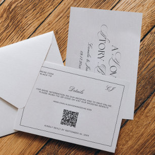 Oude Rijke Stijl Zwart-Wit Bruiloftsdetails Informatiekaartje