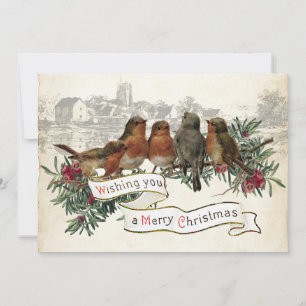 Oude Robin Prettig Kerstmis Dorp Evergreen Feestdagenkaart
