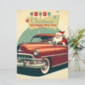 Oude rode auto & Kerstman Feestdagenkaart (Staand voorkant)
