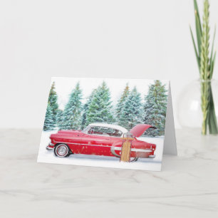 Oude Rode Auto Kerstmis Kaart