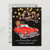  oude rode auto vrolijk kerstfeest briefkaart (Voorkant / Achterkant)
