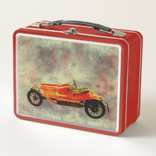 Oude rode autometaal lunchbox