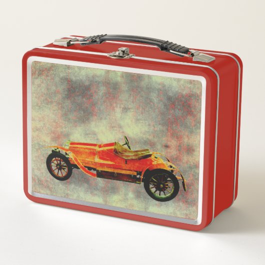 Oude rode autometaal lunchbox (Voorkant)