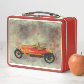 Oude rode autometaal lunchbox (In situ)