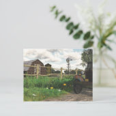 Oude Rode Barn en Rusty Truck Briefkaart (Staand voorkant)