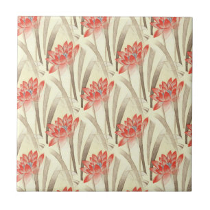 Oude rode bloemen op beige patroon tegeltje