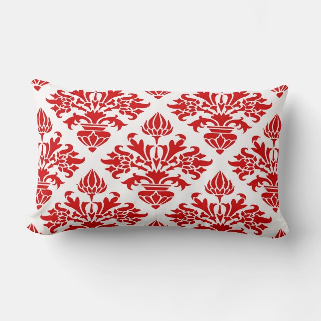 Oude Rode Bloemendamask #3 Groot Kussen (Voorkant)