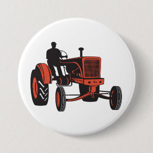 Oude rode boerentractor Retro boer Ronde Button 7,6 Cm