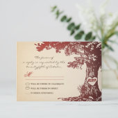 oude rode boom vintage bruiloft rsvp ontwerp kaartje (Staand voorkant)