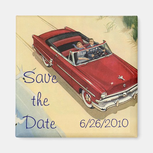 Oude rode cabriolet op het strand Save the Date Magneet (Voorkant)