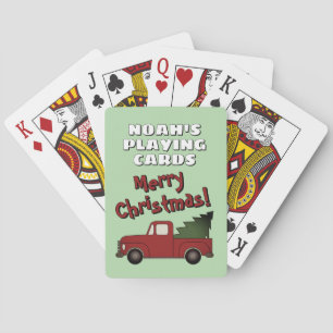 Oude rode Chevy vrachtwagen en kerstboom kinder- Pokerkaarten