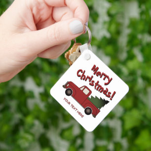 Oude rode Chevy vrachtwagen en kerstboom op maat Sleutelhanger