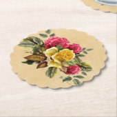 Oude rode en gele rozen bloemig kartonnen onderzetters (Gekanteld)