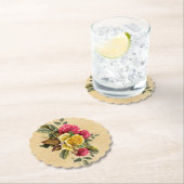 Oude rode en gele rozen bloemig kartonnen onderzetters (Insitu)