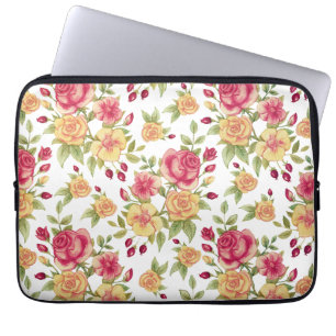 Oude rode en gele rozen en roosknop patroon laptop sleeve
