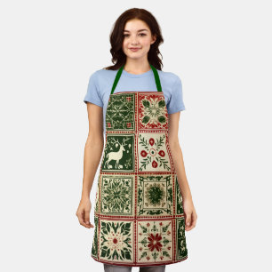 Oude rode en groene quiltblokken Kerstmis Schort