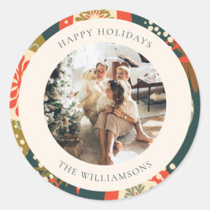 Oude rode groene kerstversiering aangepaste foto ronde sticker