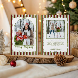 Oude rode groene strepen Twee foto Kerstmis Feestdagenkaart