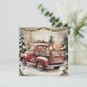  oude rode kersttruck feestdagenkaart (Staand voorkant)