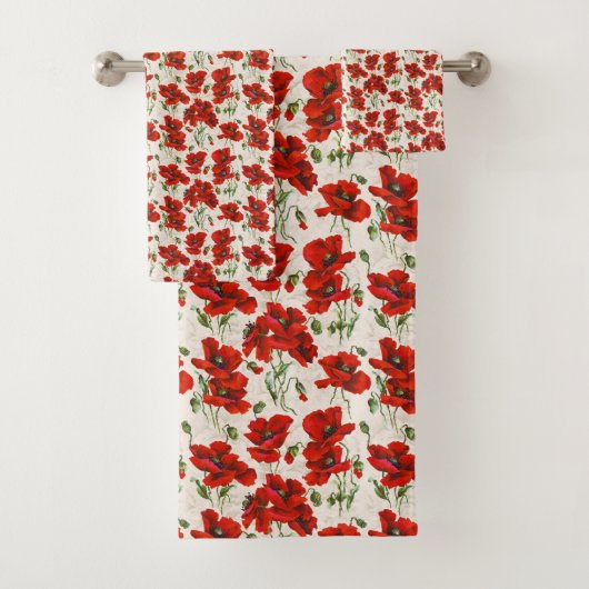 Oude Rode Klaproos Bloempatroon Botanische Kunst Bad Handdoek (Insitu)