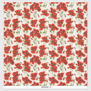 Oude Rode Klaproos Bloempatroon Botanische Kunst Sticker