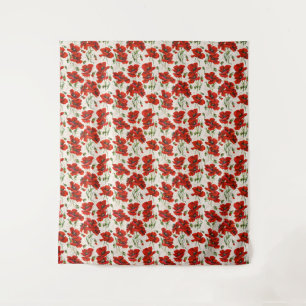 Oude Rode Klaproos Bloempatroon Botanische Kunst Wandkleed
