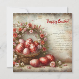 Oude rode paaseieren aquarel lente bloemen feestdagenkaart