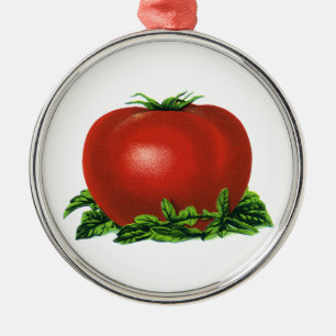 Oude rode rijpe tomaat, groenten en fruit metalen ornament