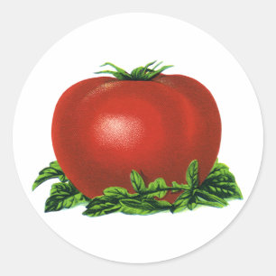 Oude rode rijpe tomaat, groenten en fruit ronde sticker