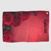 Oude Rode Rozen Aangepaste Naam Golfhanddoek (Horizontaal)