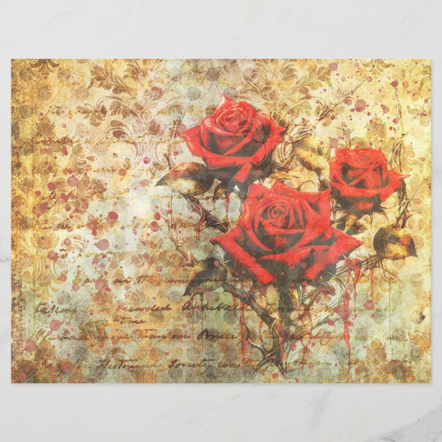 Oude Rode Rozen Junk Journal Papier - Vervuild (Voorkant)