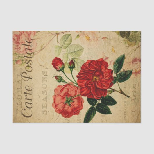  Oude rode rozen met fashioned Floral French Tissuepapier (Voorkant)