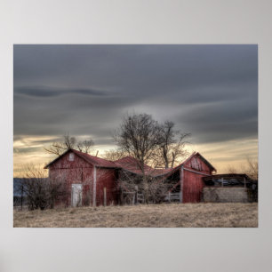 Oude rode schuur Winterbomen HDR-fotografie Poster