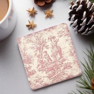 Oude rode Toile de Jouy kinder scènes Stenen Onderzetter