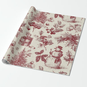 Oude rode toile kerst botanische afbeelding - Huls Cadeaupapier