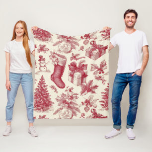 Oude rode toile kerstpatroon met kerstsokken fleece deken