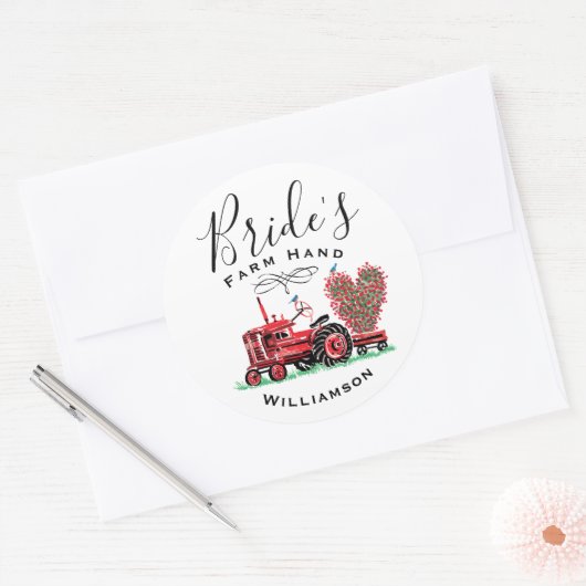  Oude Rode Tractor Heart Bride Boerderij Hand Ronde Sticker (Envelop)