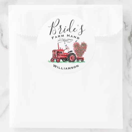 Oude Rode Tractor Heart Bride Boerderij Hand Ronde Sticker (Tas)