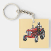 Oude rode tractor sleutelhanger (voorkant)