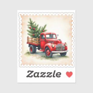 Oude Rode Truck Kerst Stamp Sticker