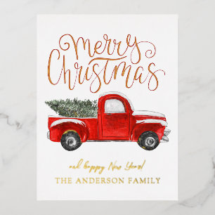 Oude Rode Truck Kerstkaart Folie Feestdagen Briefkaart
